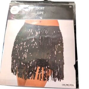 Black Sequin Fringe Skirt
